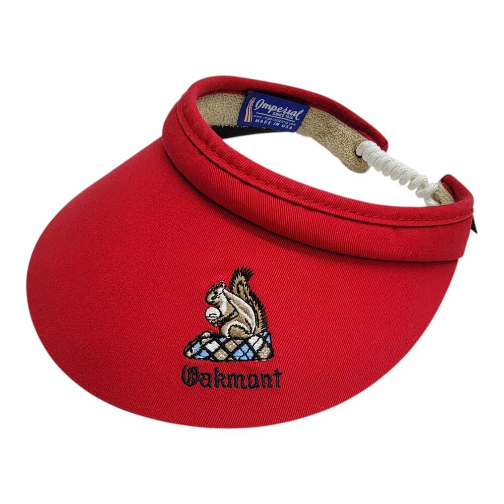Imperial Oakmont Country Club Golf Visor Red Squirrel Curly Bungee Coil Cord